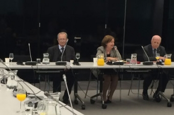 ICTY President Agius, ICC President Silvia Fernández de Gurmendi, and ICTY Judge Pocar